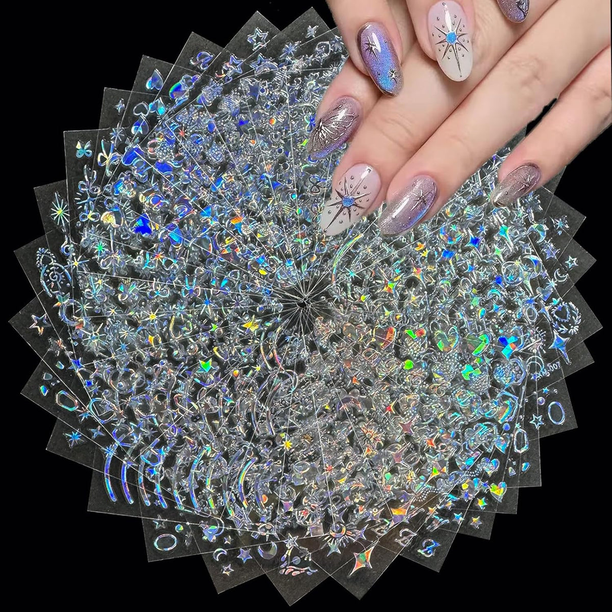 30 Sheets Star Nail Art Stickers Aurora Star Line 3D Self Adhesive Nail Stickers for Nail Art Moon Stars Nail Decals Heart Nail Supplies for Women and Girls Manicure DIY Decoration