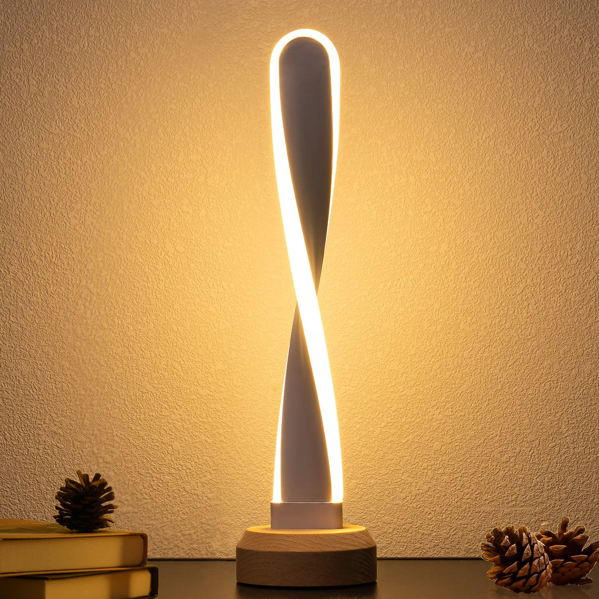 AIEHOUSE Modern Desk Light RGB Wood Table/Bedside Lamp 7 Colour-Changing Natural Beech Night Light for Living Room Bedroom Game Room Creative Home Decor