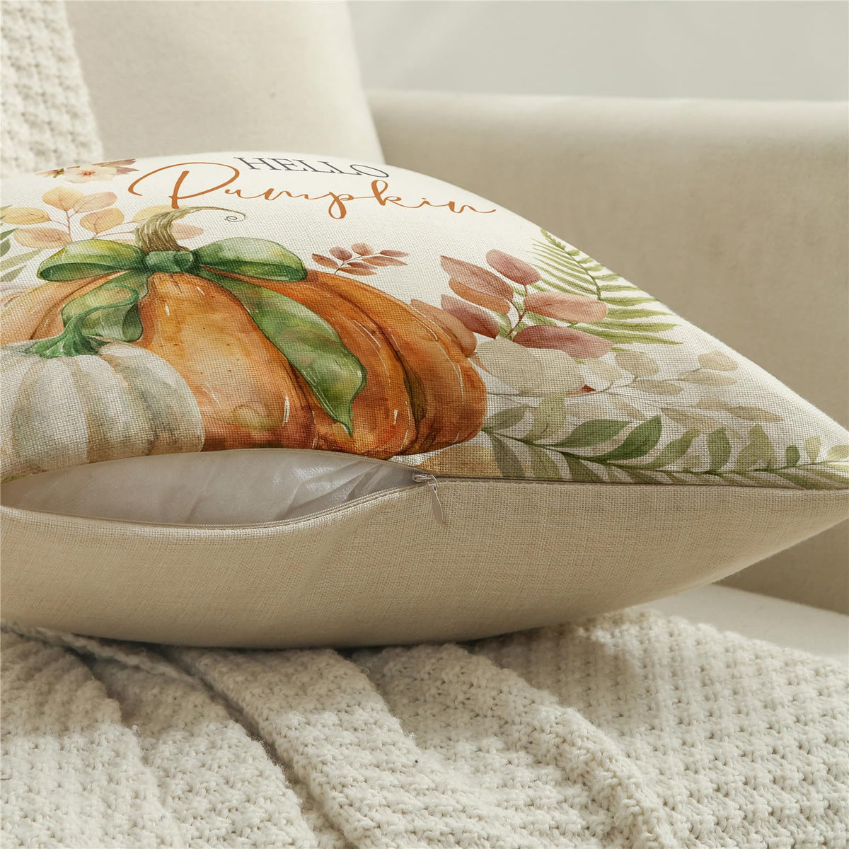 NIGHTWISH Fall Pillow Covers 18x18 Set of 4 Thanksgiving Farmhouse Decorations Leaves Pumpkin Outdoor Fall Decor Throw Pillow Covers Floral Mason Jars Harvest Autumn Cushion Case for Sofa Couch