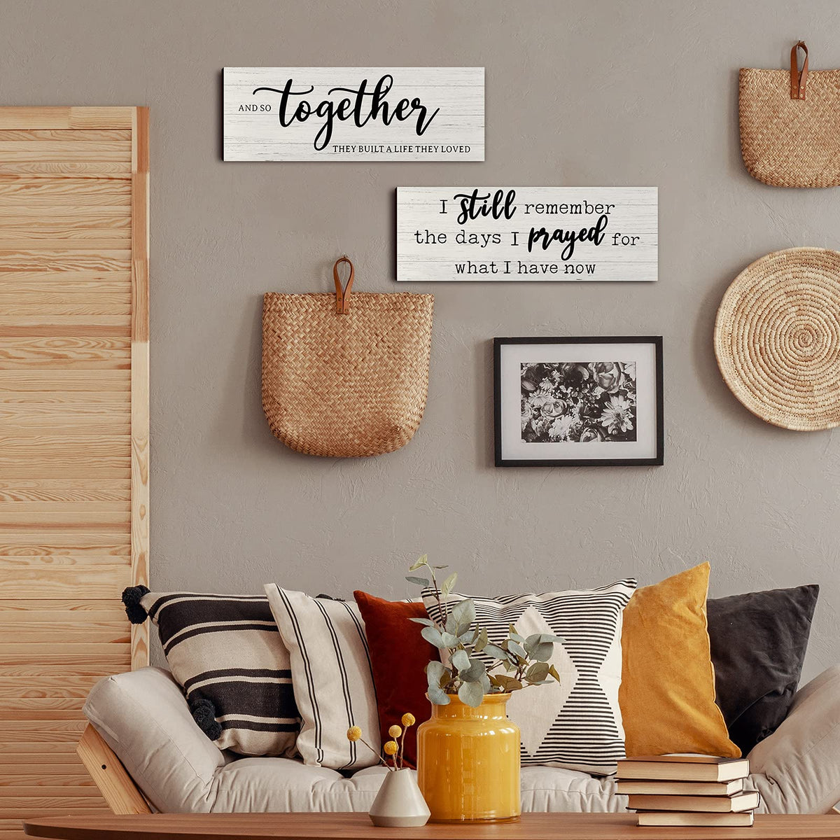I Still Remember The Days I Prayed Modern Farmhouse Decor Rustic Wood Sign and So Together They Built a Life They Loved Rustic Wood Family Wooden Plaque Signs for Women(White)