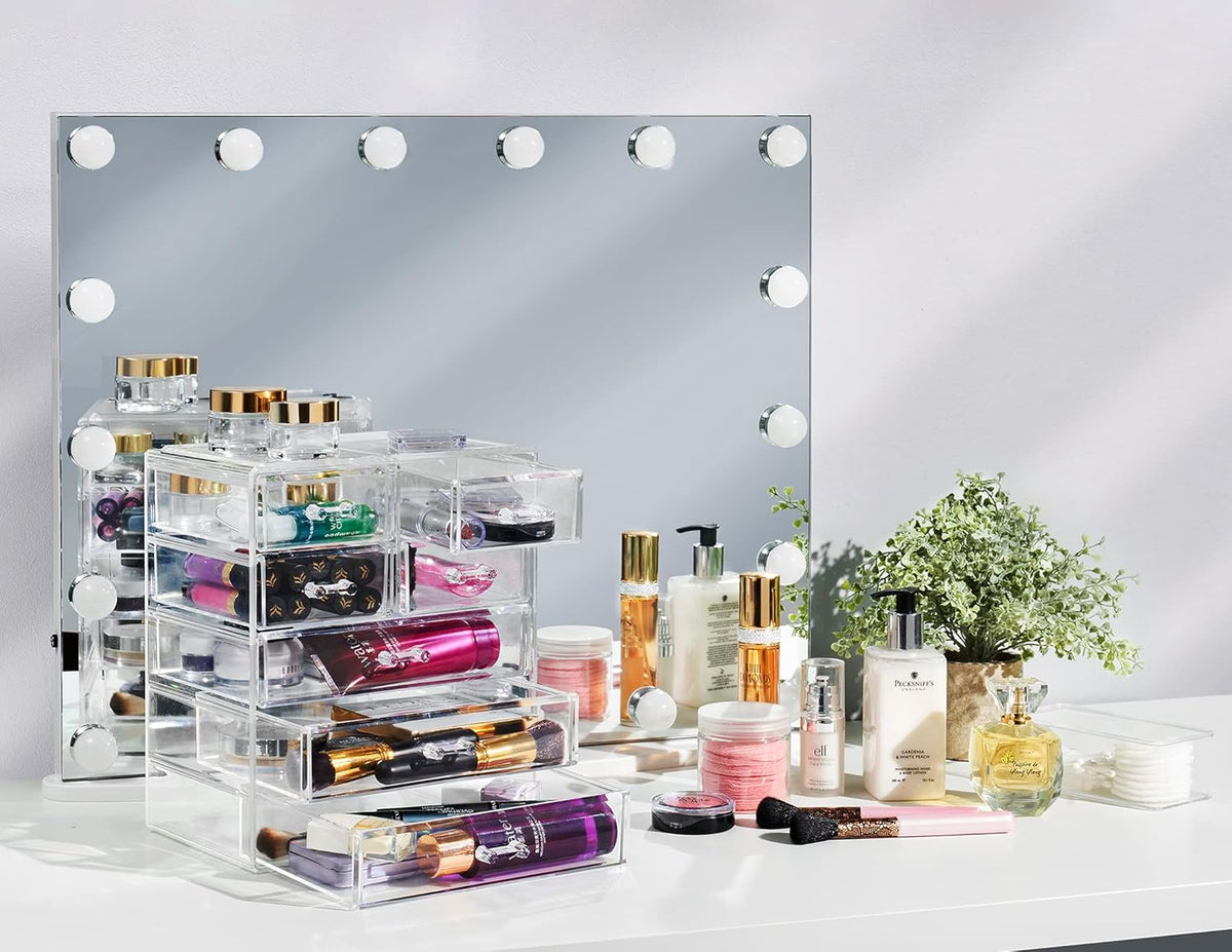 Sorbus Acrylic Makeup Organizer Set, 7-Drawer Vanity & Countertop Cosmetic Storage with Small & Wide Drawers, Clear Makeup Storage for Brushes, Lipsticks, Jewelry – Holiday Gift for Women & Teens
