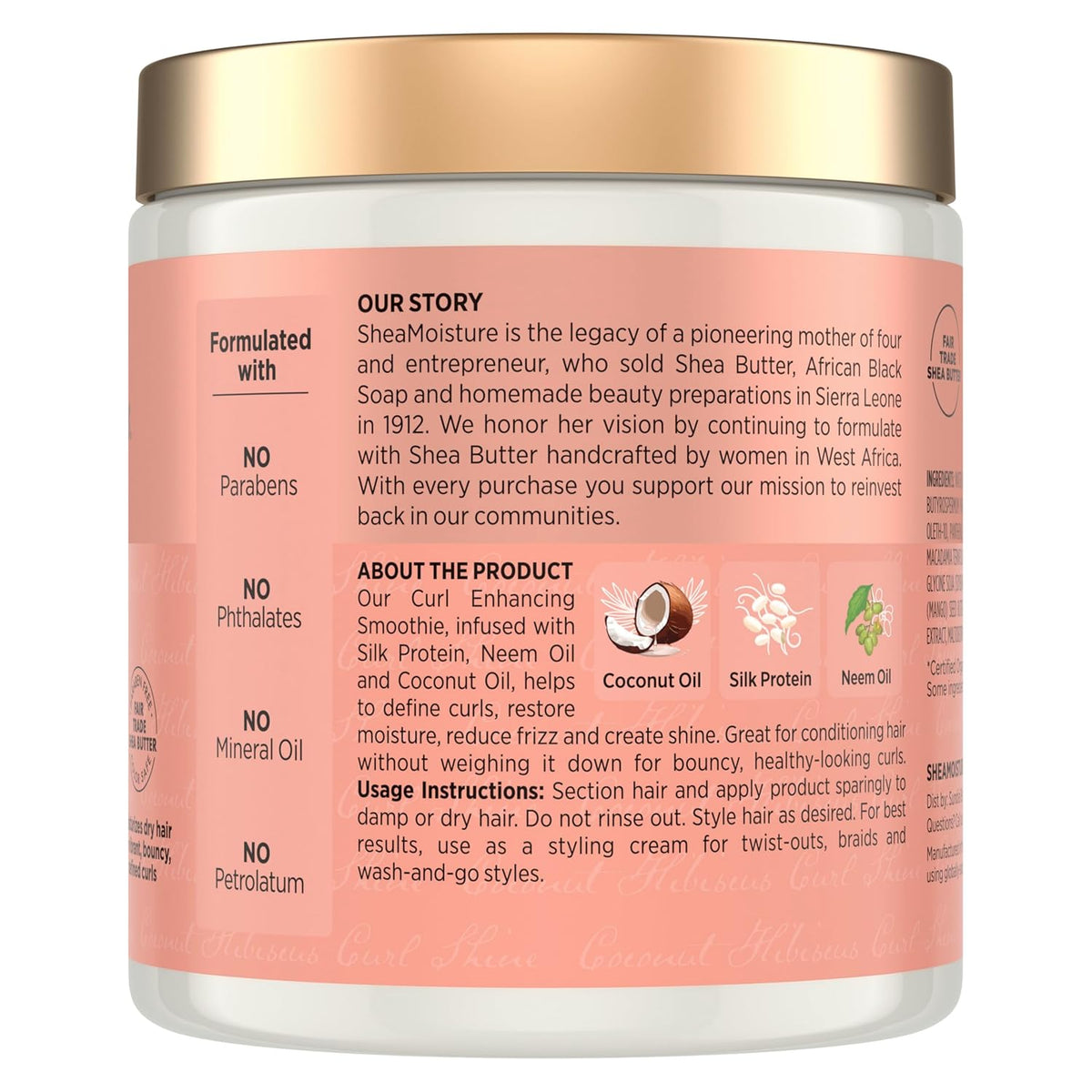 SheaMoisture Curl Enhancing Smoothie Hair Cream Coconut and Hibiscus for Thick, Curly Hair Sulfate Free and Paraben Free Curl Cream 20 oz