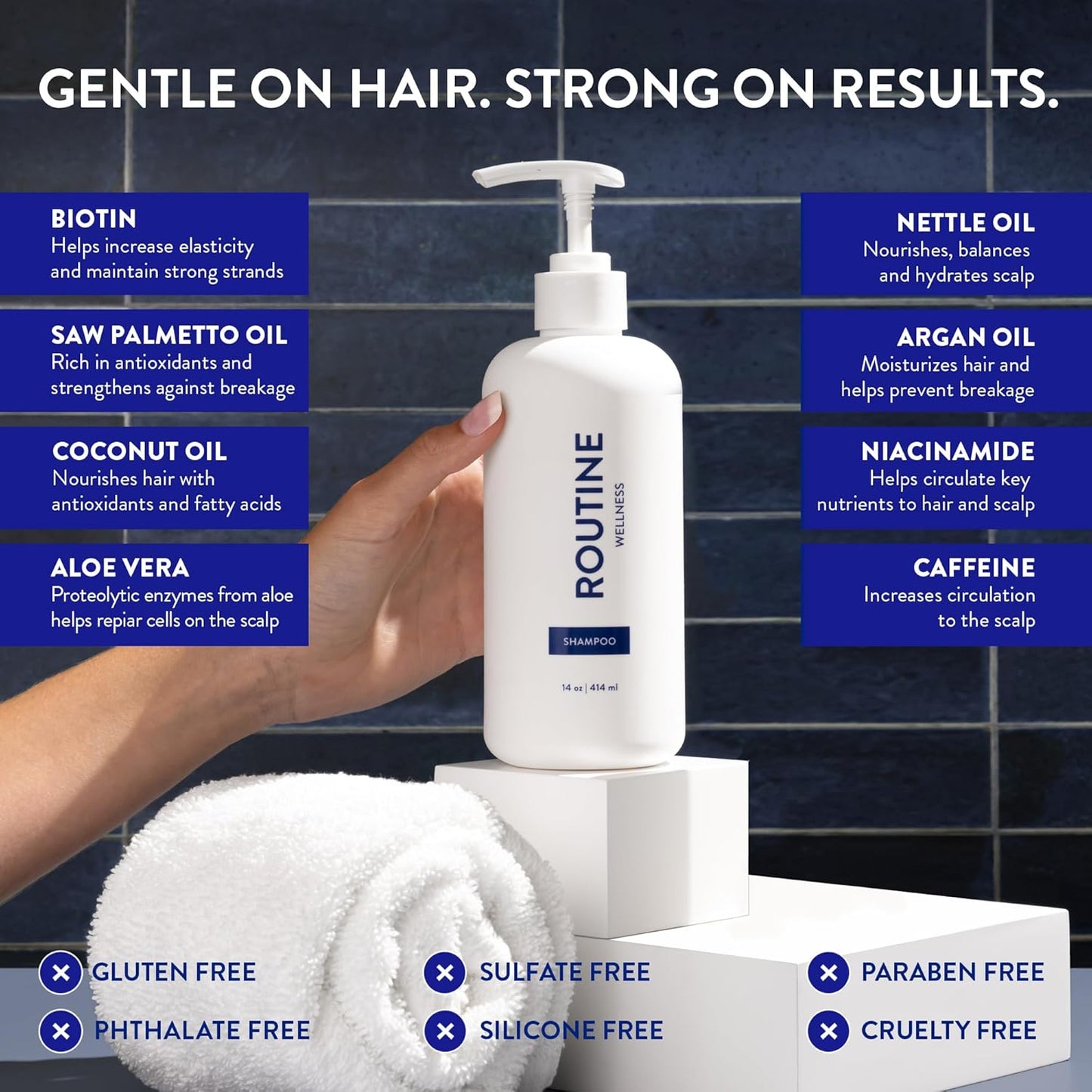 Routine Wellness Anti-Thinning Shampoo for Thinning Hair - Biotin DHT Blocker Women & Men - Color Safe Shampoo for Hair Loss & Healthy Hair - Peony & Pomegranate 14oz