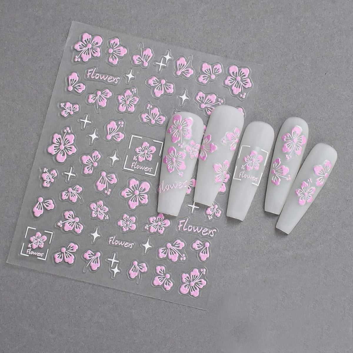 Flower Nail Stickers 5D Embossed Hollow Out Flower Nail Decals Pink Purple White Floral Designs Summer Cute Flowers Decals Pegatinas Uñas for Women DIY Manicure Decoration Accessories 3Sheets