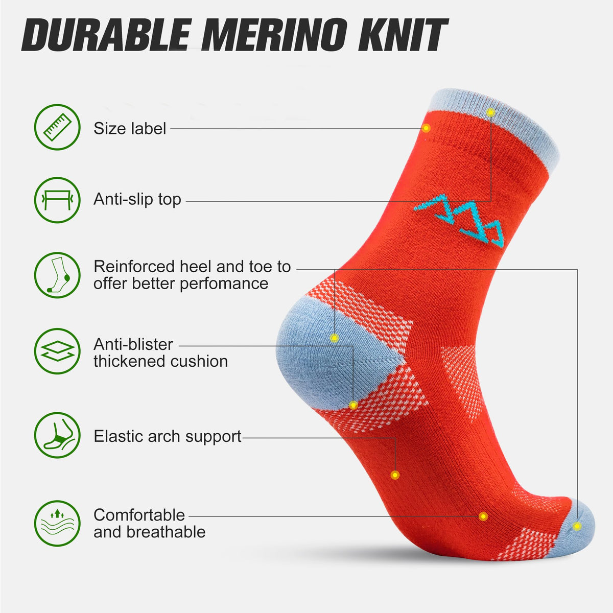 innotree 3 Pack Women's Merino Wool Hiking Socks, Half Cushioned Hiking Thermal Socks Moisture Wicking Micro Crew Socks
