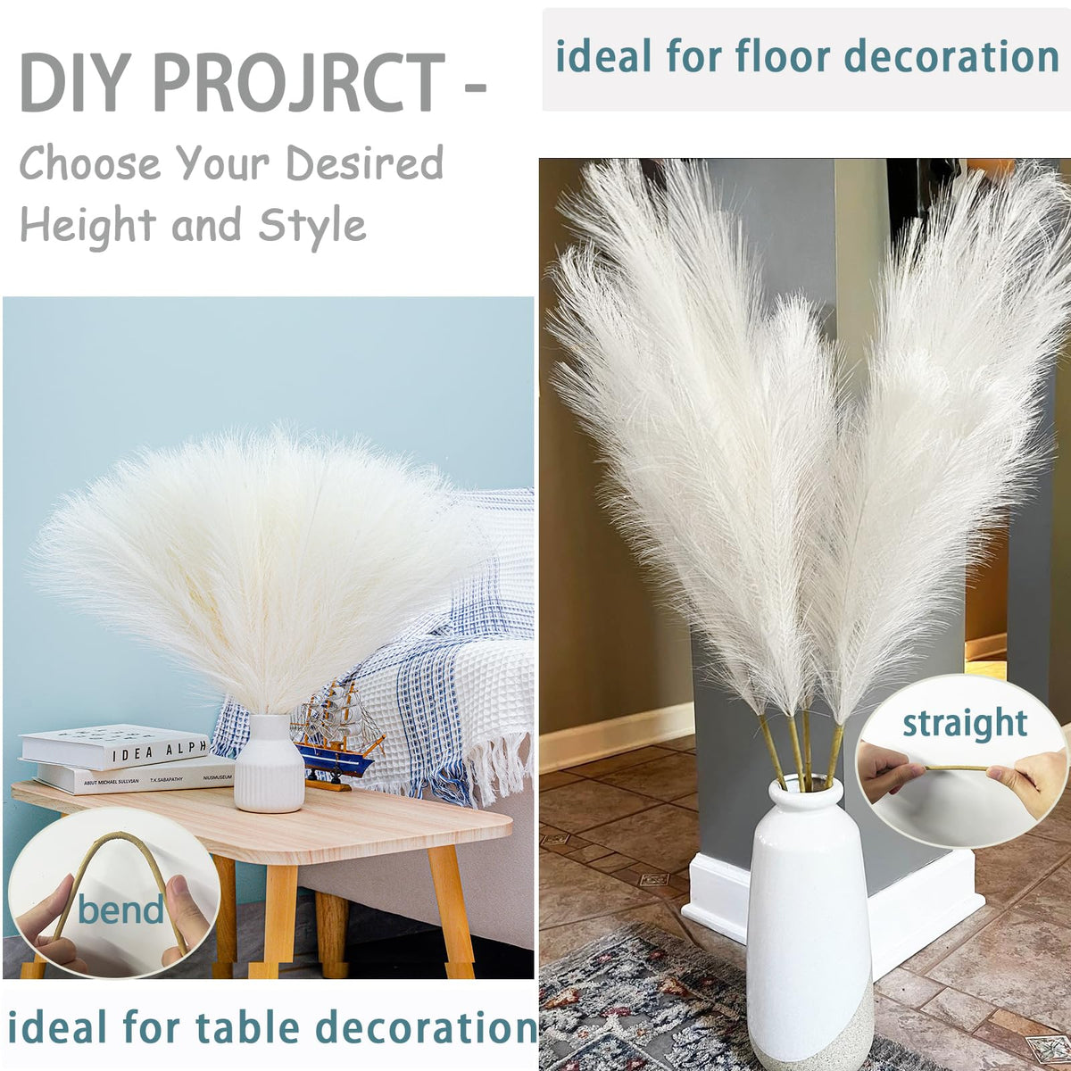 Wttisel 38" 10 Stems White Pampas Grass Tall Decor - Faux Pampas Grass Decor Tall for Floor Vase Boho Home Wedding Mothers Day Decoration