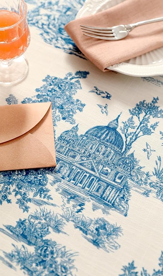 patdrea Designer Vintage Cyan Tablecloth for Rectangle Table,Linen Ancient Castle and Manor Pattern Tablecloths,Table Cover Decor for Kitchen Dining Christmas,Thanksgiving,63"x87"-Lucerne a