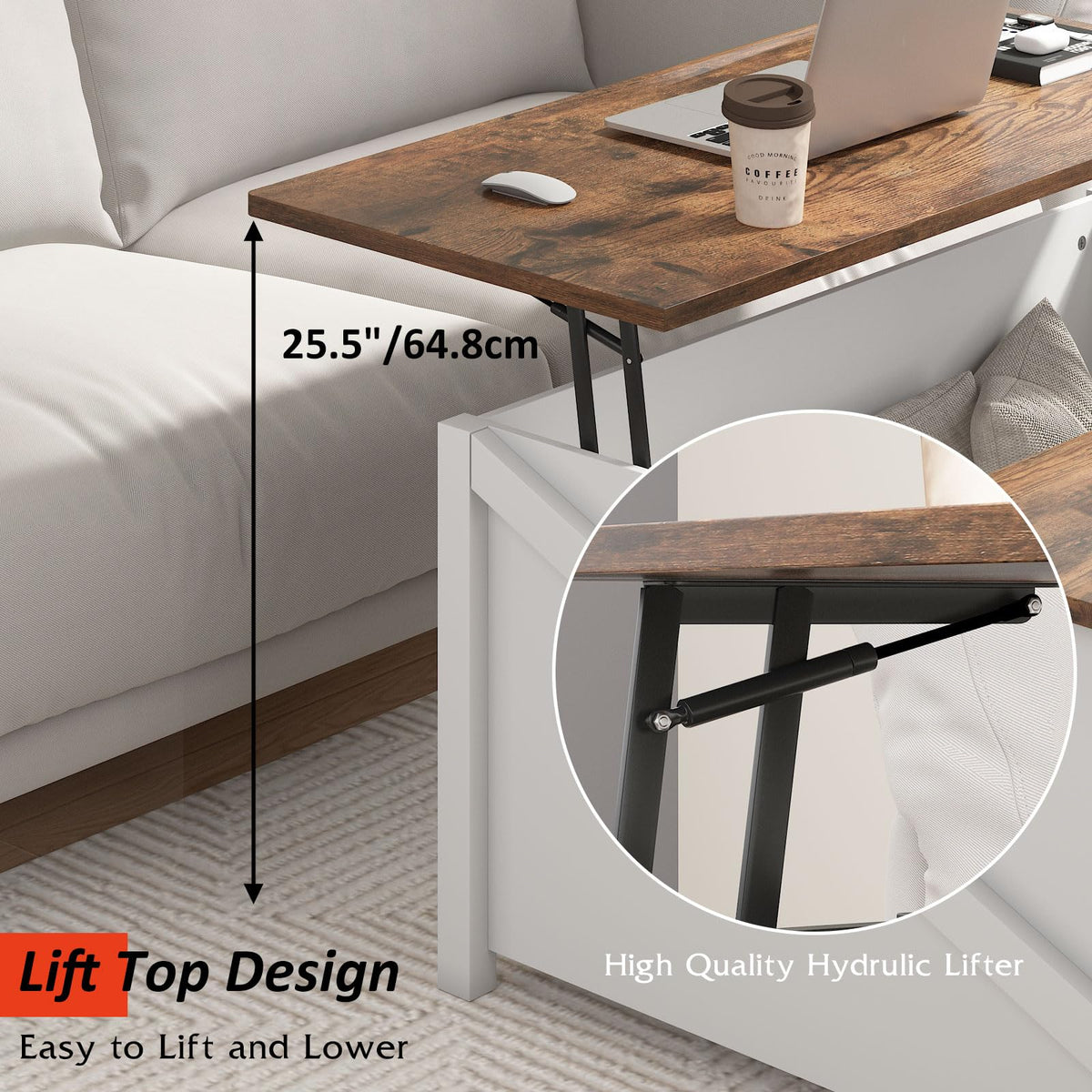 PUKAMI Lift Top Coffee Table with Storage, 31.5" Farmhouse Coffee Table for Living Room, Square Coffee Tables with Large Hidden Storage and Sliding Barn Doors, White