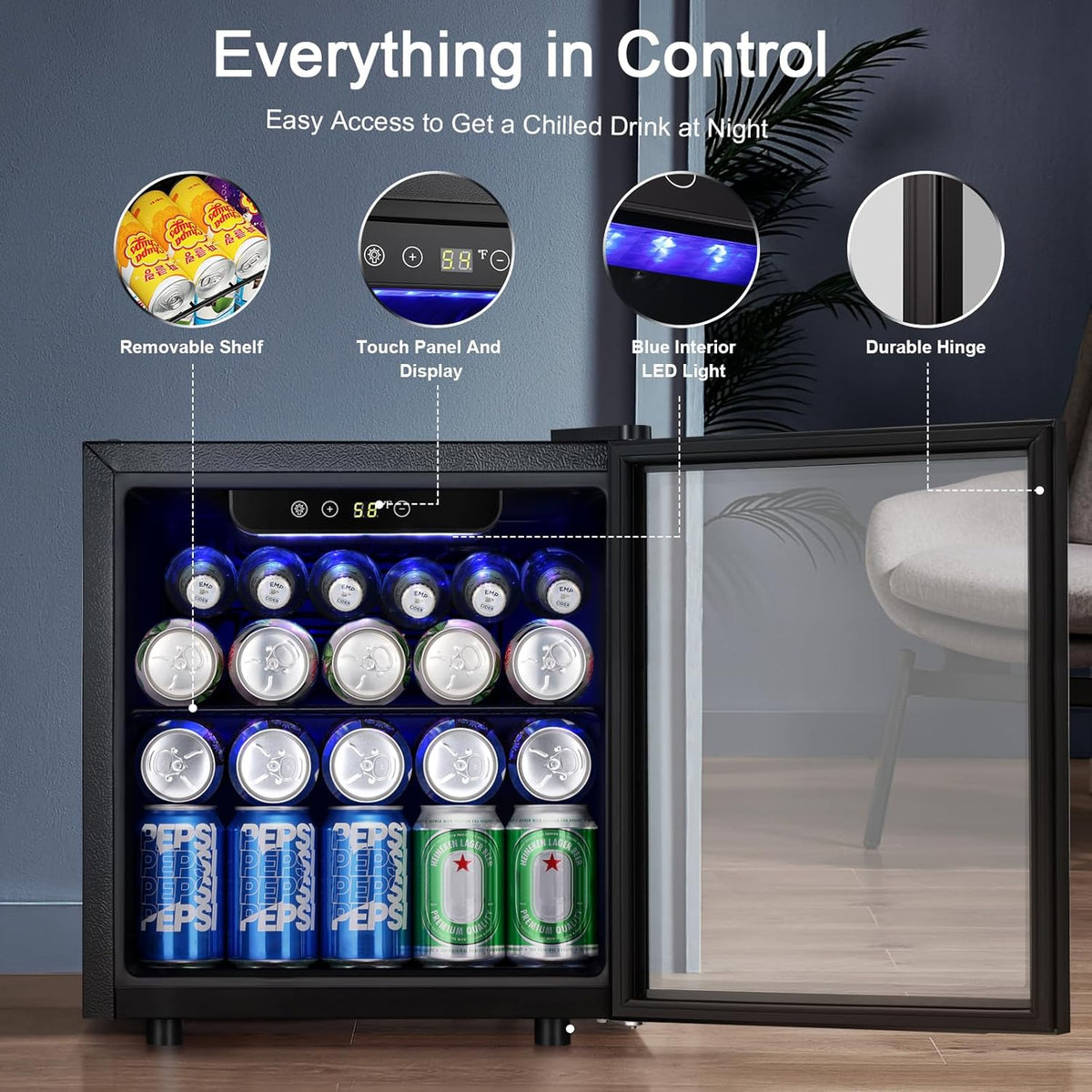 Antarctic Star 12 Bottle/48 Can Beverage Refrigerator, Wine Cooler/Cabinet, Mini Drink Fridge, Clear Front Glass Door Counter Top Red Cellar Beer Soda Bar Quiet Compressor Freestanding 1.3 cu.ft.