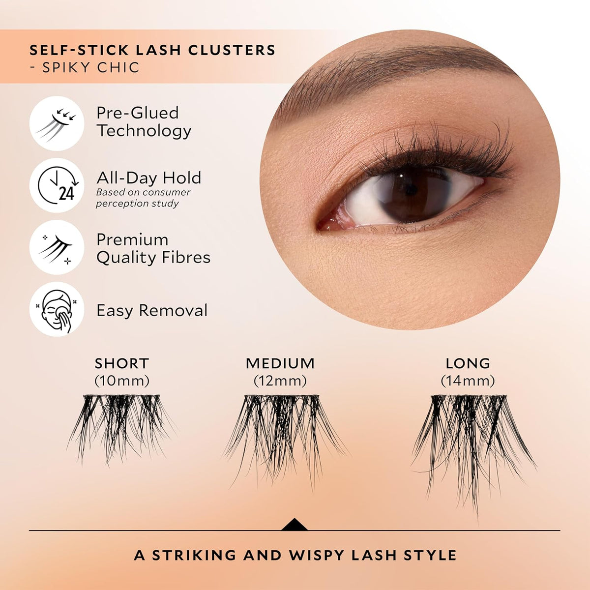 Velour-Xtensions™ Self-Stick Lash Clusters Kit, Self Adhesive Eyelashes, Includes 12 Eyelash Clusters & Applicator, Comfortable & Lightweight Lash Extensions (Spiky Chic)