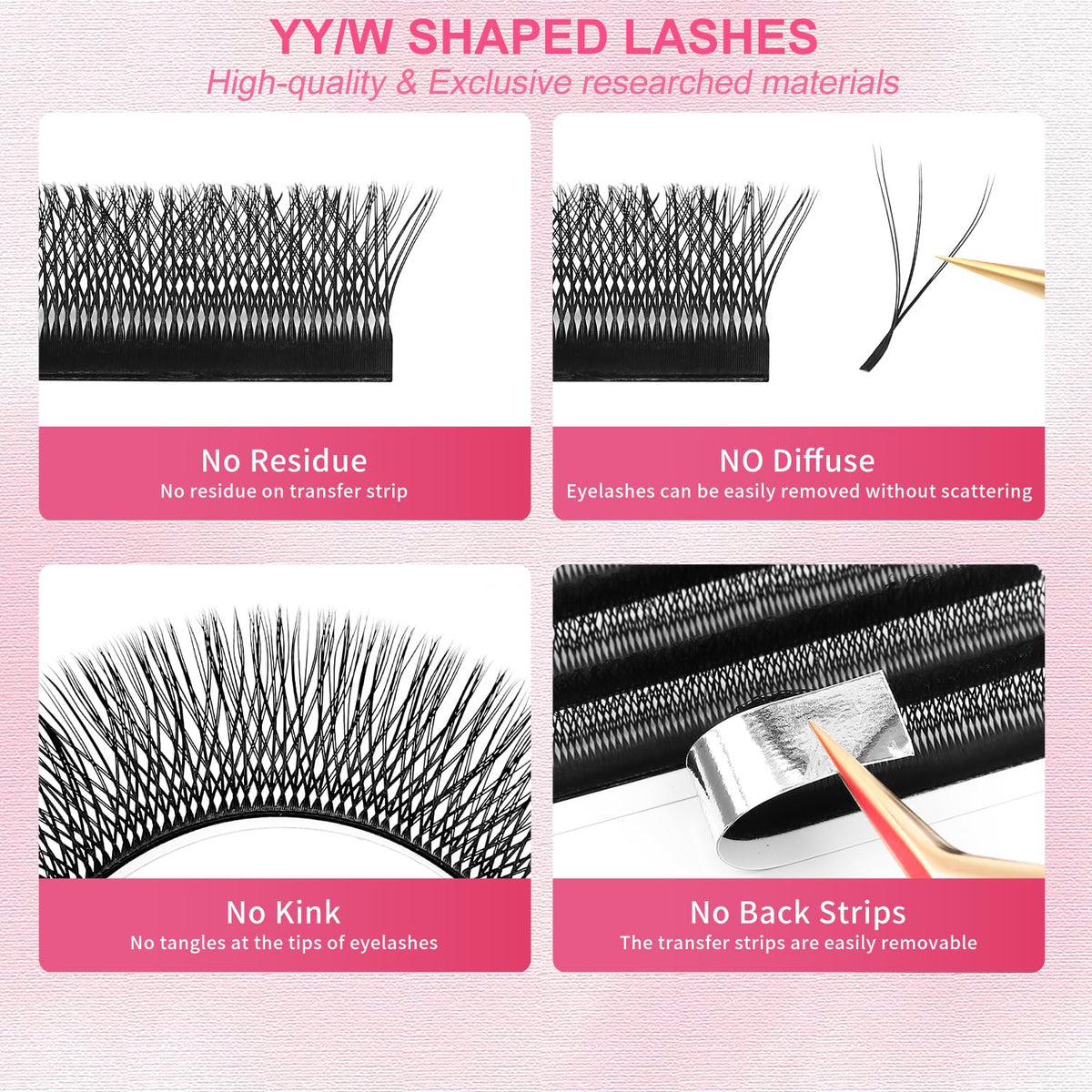 Lash Extensions Double Tips 3D Eyelash Extensions W Shape 0.07mm Thickness D Curl 14mm Premade Fans Easy Fan Volume Matte Black Crisscross Eyelashes(W-3D-Double Tips-0.07-D,14mm)