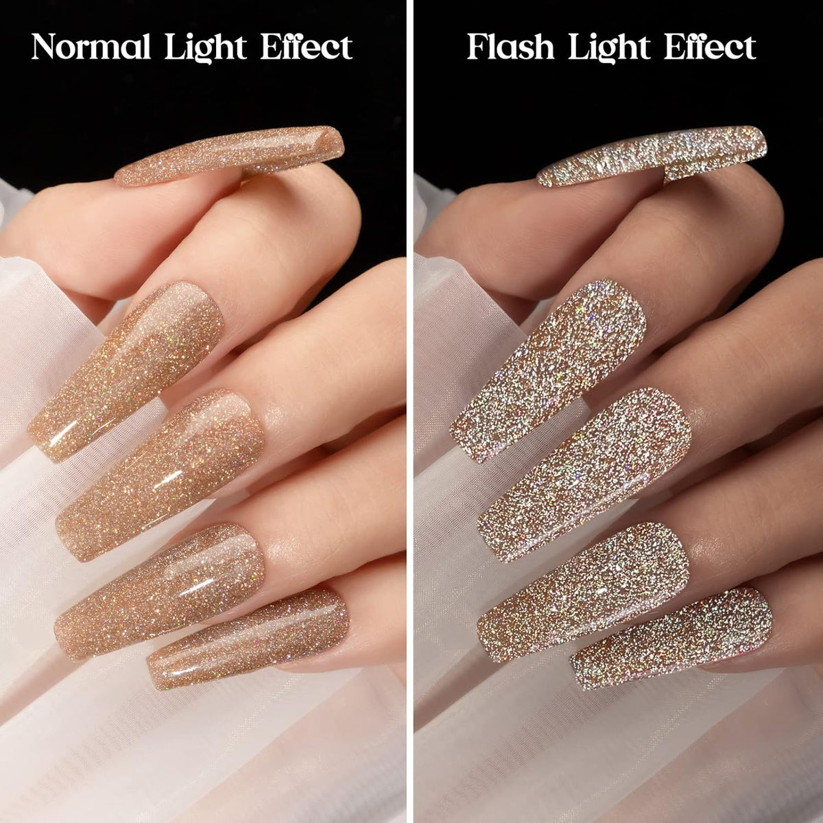 MIZHSE Reflective Gel Nail Polish, Glitter Gold Gel Polish, Sparkly Shiny Nail Effect Soak Off Nail Art Varnish for Beginners DIY at Home