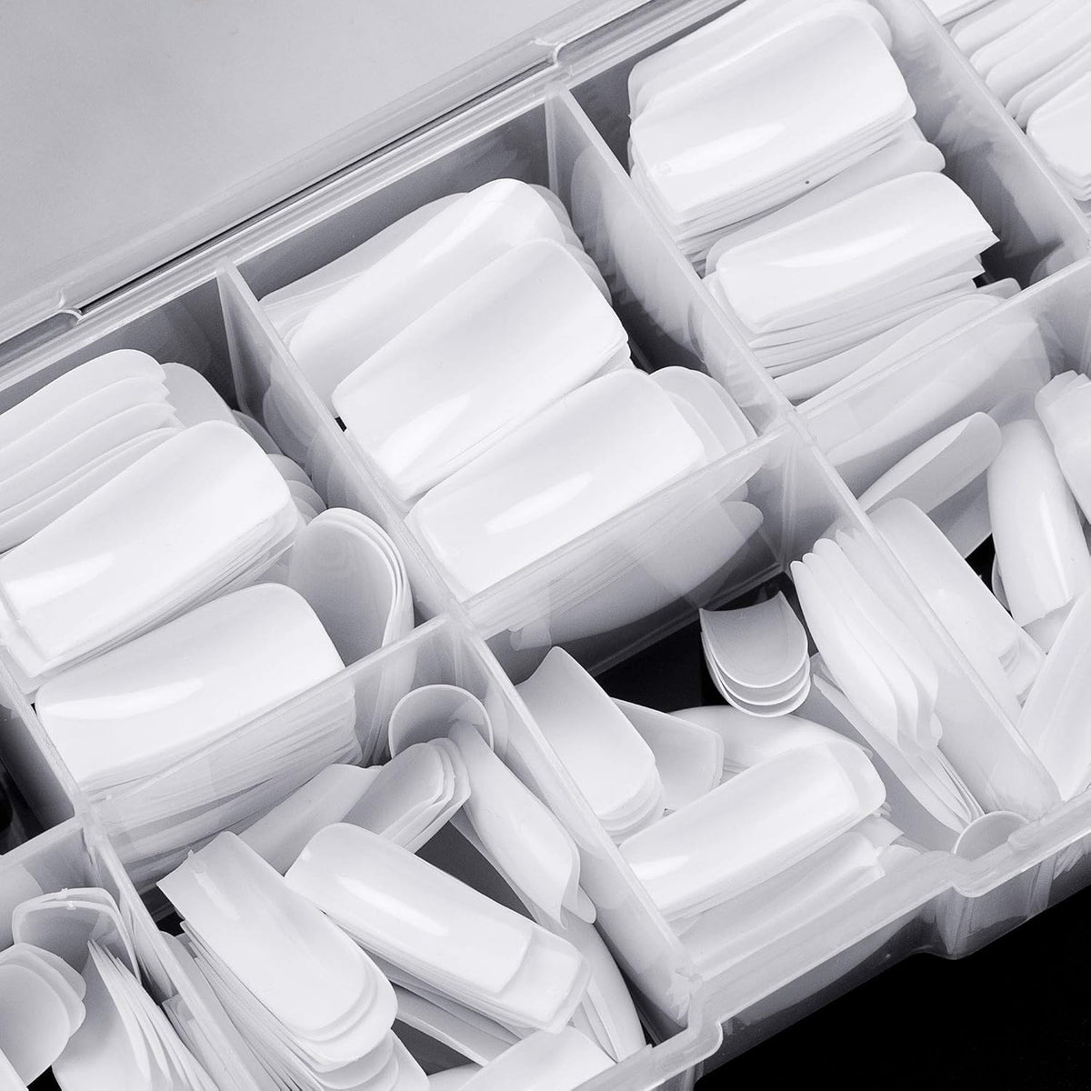 Full Cover Acrylic False Nail Tips, 500PCS Fake Nail Shape Artificial False Nails Tips 10 Sizes with Case for Nail Art Salons and Home DIY (White)