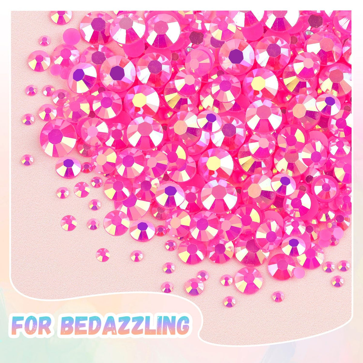 25000Pcs Resin Jelly Rhinestones with Tweezers for Crafting, 2-6mm Mixed Sizes (Hot Pink AB) Non Hotfix Flatback Gems, Bedazzling Crystal for DIY Crafts Clothing Tumblers Mugs Shoes Decor Nail Art