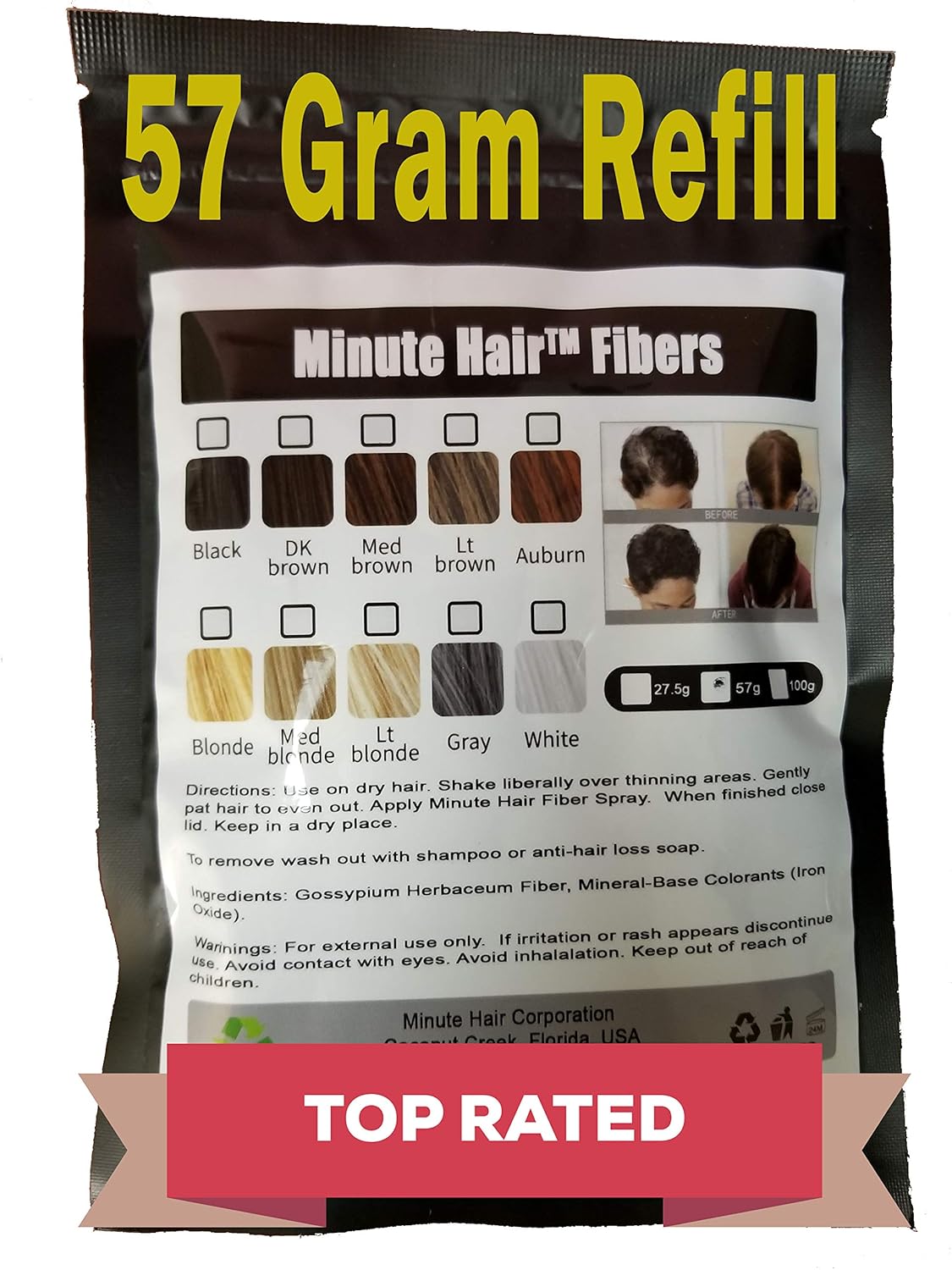 Hair Building Fibers , Hair Loss Concealer Black 57 Grams (2 oz) Minute Refill are compatible with all hair fiber applicator bottles