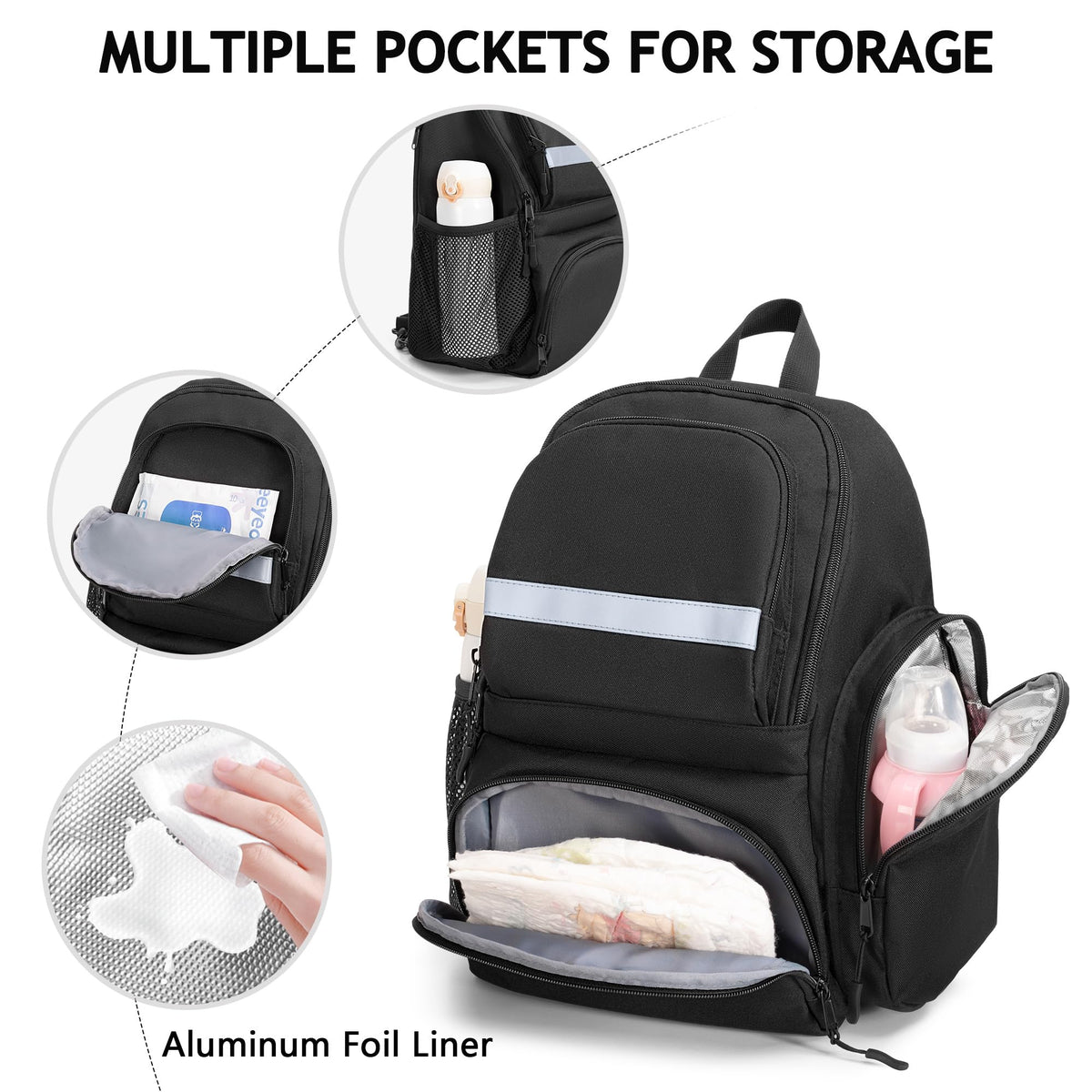 GRAOSO Baby Stroller Organizers Bag Compatible with Doona Infant Car Seat Baby Diaper Backpack, 2 Wings on the Sides Detachable Shoulder Strap, Black