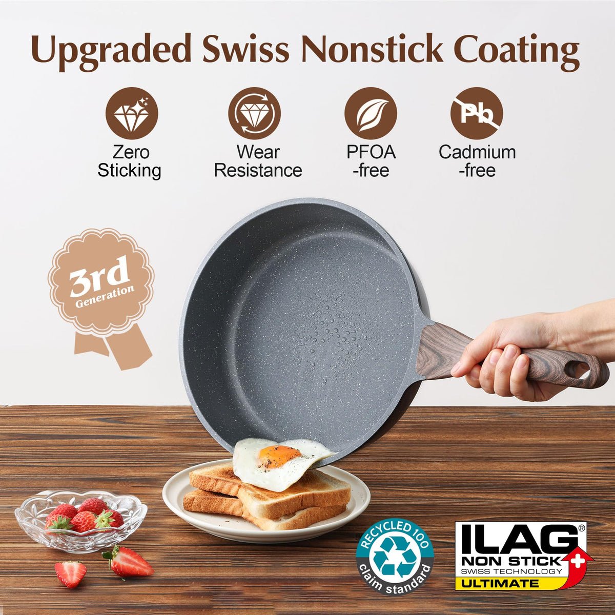 SENSARTE Nonstick Cookware Set 23-Piece, Non Stick Pots and Pans Set with Swiss Granite Coating, Healthy Kitchen Cooking Set, Stay-Cool Handles