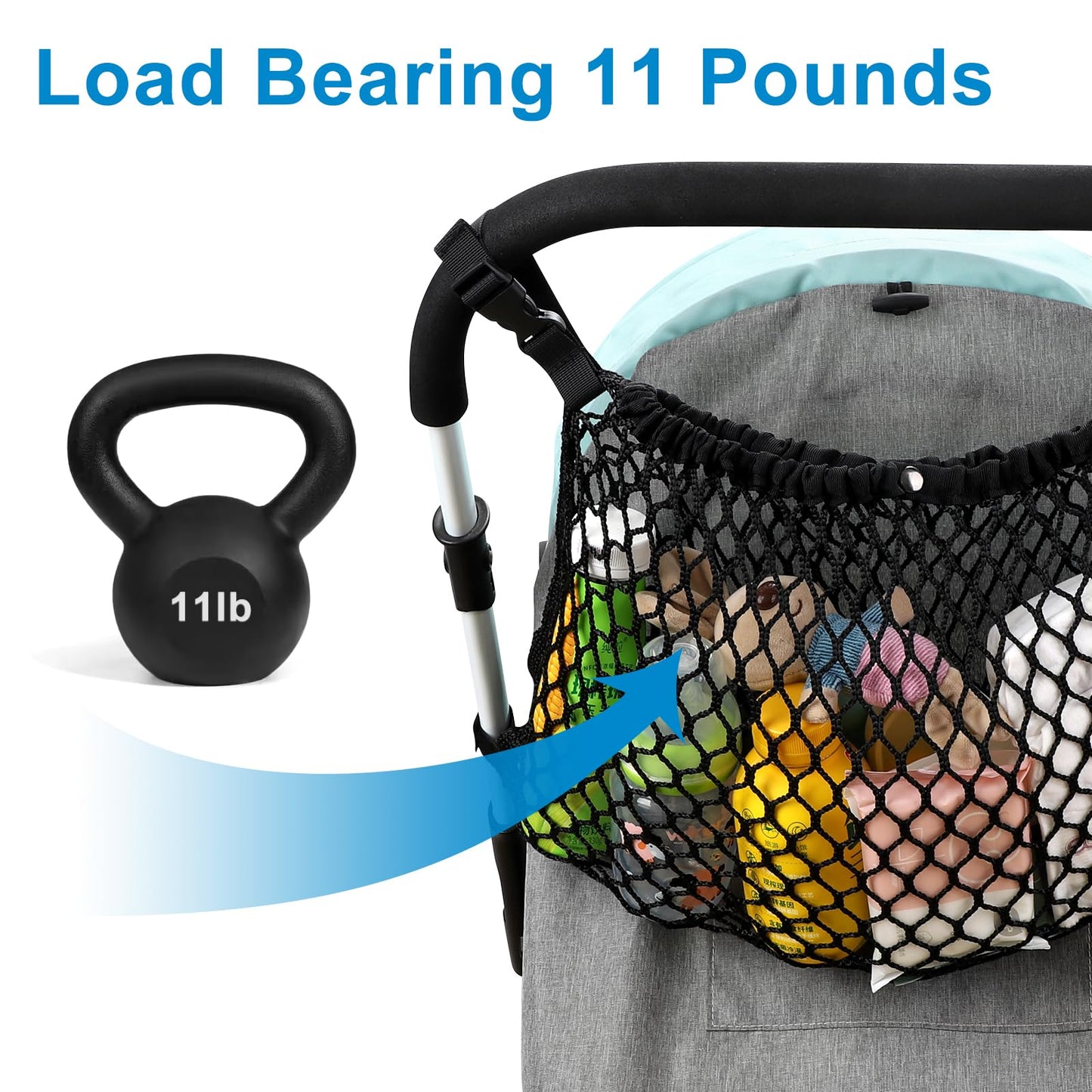 Accmor Universal Stroller Organizer, Polyester Net Mesh Bag Fits for Uppababy, Nuna, Britax, Doona Strollers, Non-Slip Adjustable Stroller Mesh Cargo Net Storage Caddy Accessories