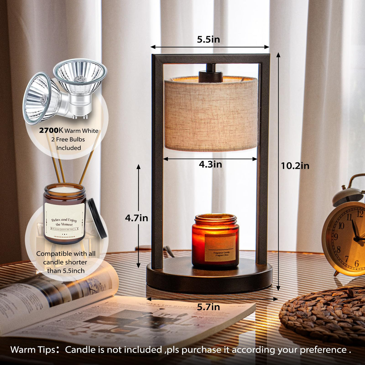 Candle Warmer Lamp with Timer, Electric Candle Warmer for Jar Candles, Dimmable Warming Light with 2 Bulbs, House Warming Gifts Bedroom Home Living Room Decor, Gifts for Mom (Beige)