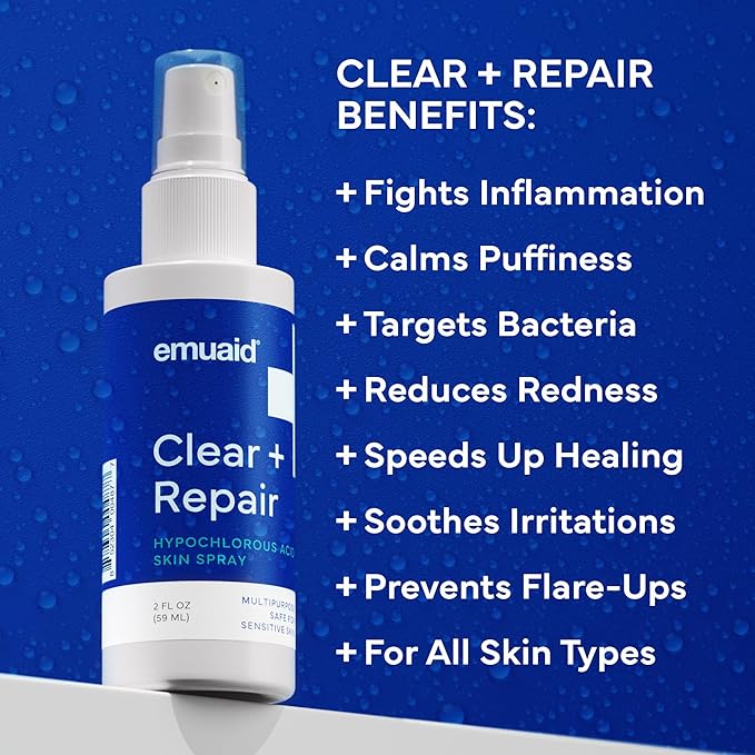 emuaid Clear + Repair Hypochlorous Acid Skin Spray, Hydrating Face and Mist Protection, Multi-Use Care for Sensitive Skin, Travel Size, 1 Pack