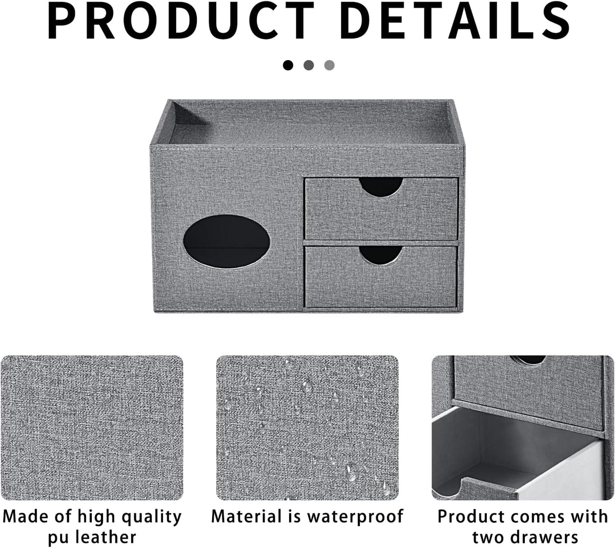 Square Tissue Box Cover with Drawers,Tissue Box Holder with Storage Tray, Makeup Organizer and Desk Organizer,Tissue Holders Decorative for Bathroom Vanity NightStand Dressing Table (Grey)