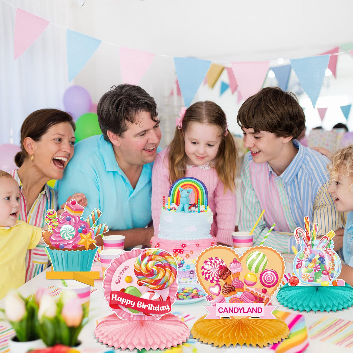 Marspark 10 Pieces Candyland Party Decorations Lollipop Table Topper Sweet Candy Table Centerpieces Boho Honeycomb Centerpieces Lollipop Decorations for Birthday Baby Shower Sweet Shop Party (Candy)