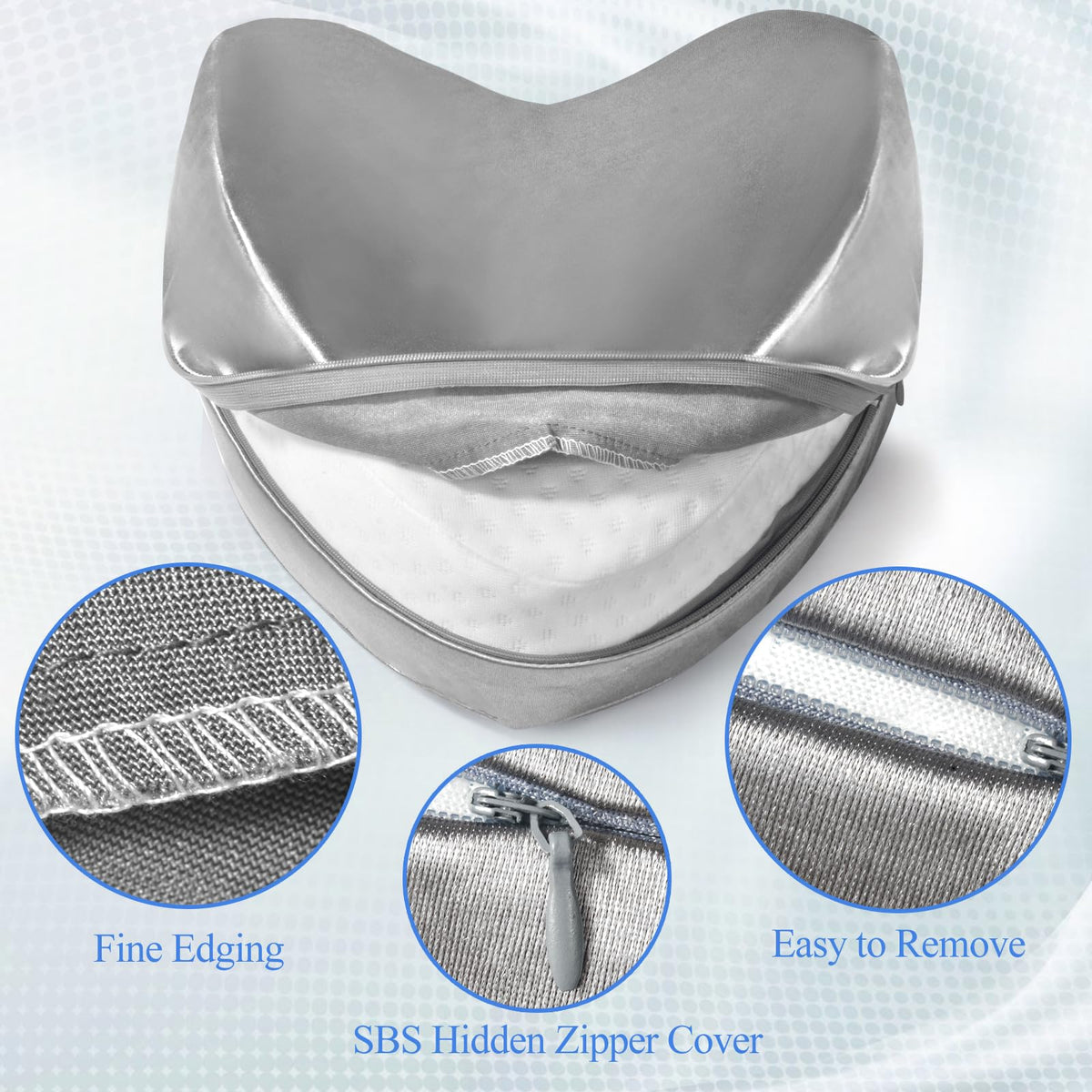 Knee Pillow Cover 9.8" x9.8" x5.9", Leg Pillowcase Replacement, Contour Pillowcase for Heart Shaped Knee Pillow (Grey)