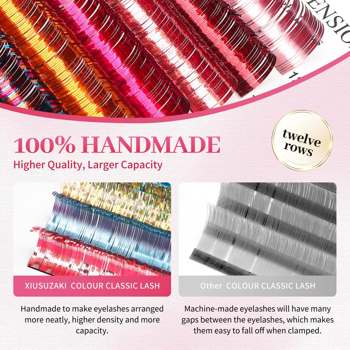 Glitter Spike Tinsel Eyelash Extensions 0.07 Colored Lashes Extension C Curl Lashes 14mm Lash Extensions Soft False Eyelashes Volume Lashes 12 Rows Professional Use(Glitter,0.07-C,14mm)