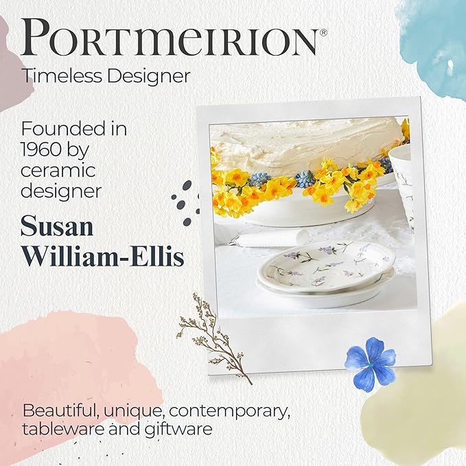 Portmeirion Sophie Conran Lavandula Side Plates - Set of 4, Ripple Edge with Lavender Design - For Tapas, Afternoon Tea & Snacks - 6 Inch Floral Porcelain Dishes for Garden Parties & Dining Events