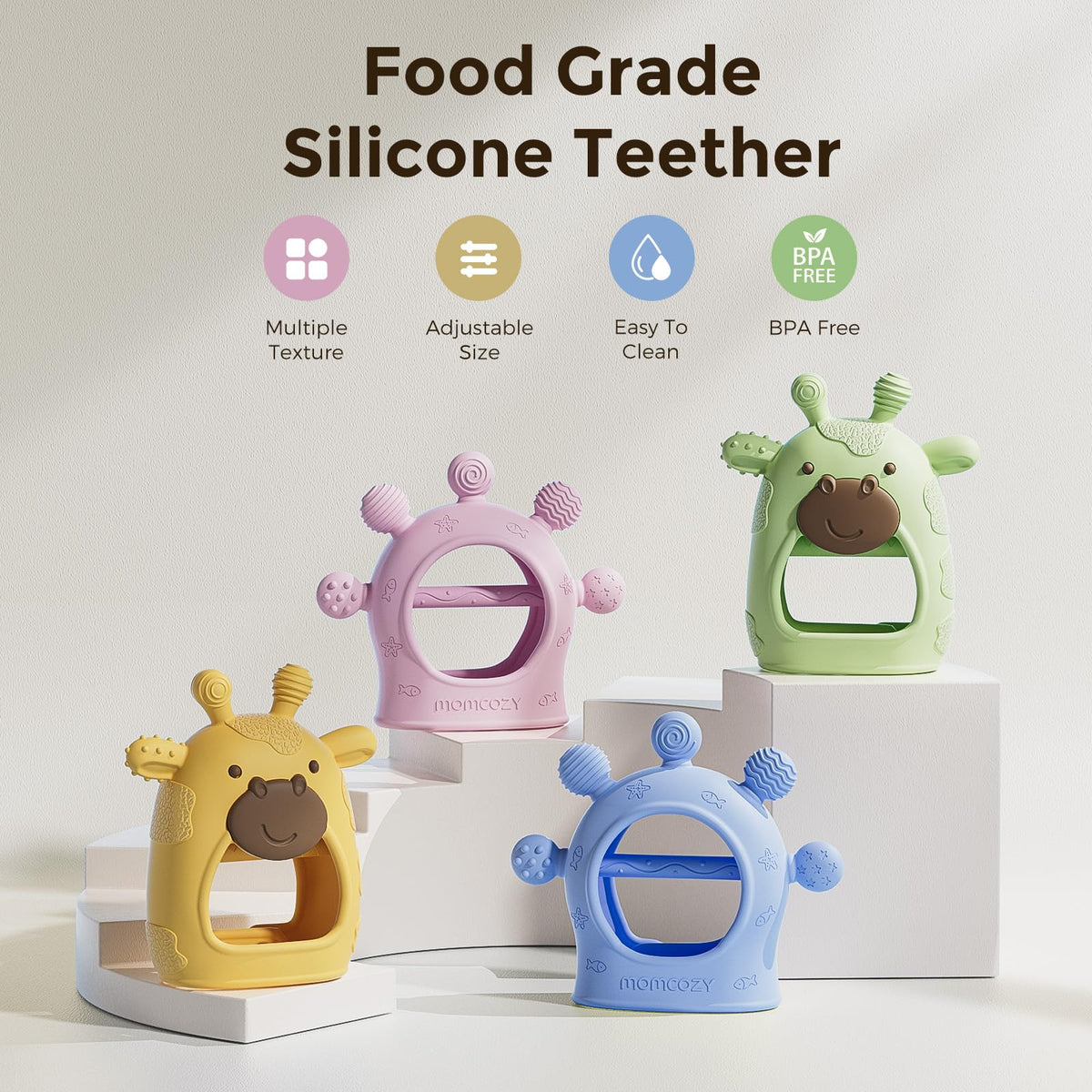Momcozy Baby Teether Toys | Baby Teething Toys | Baby Teething Relief | Food Grade Silicone Teether Baby Toys | Baby Teether 0-6 Months | Teething Toy 6-12 Months | Baby Essential | Yellow