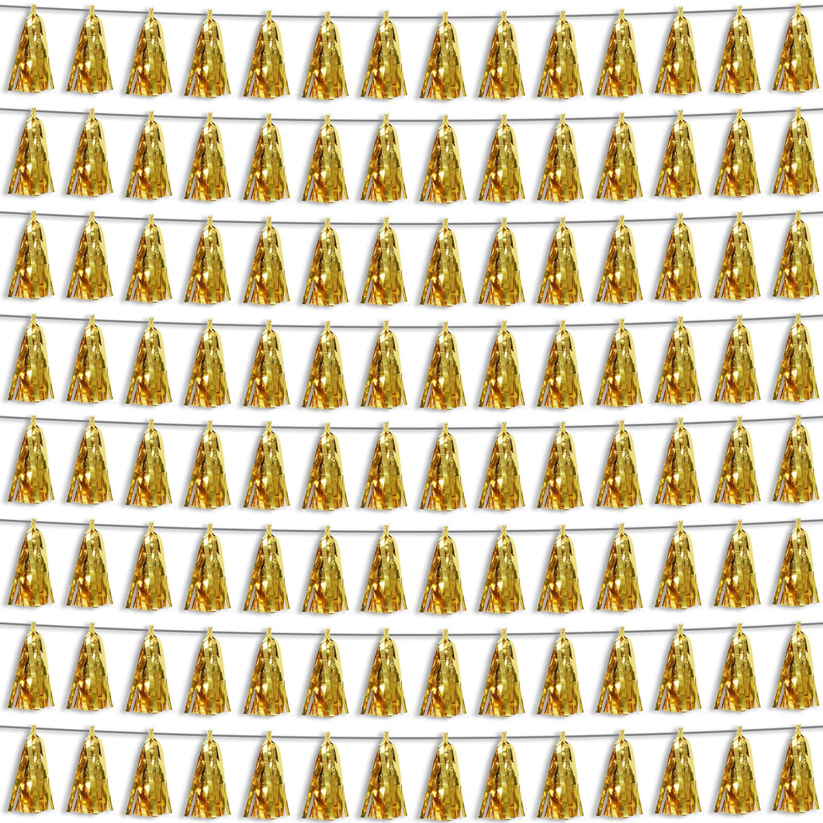 8P Gold Foil Fringe Metallic Tassel Streamers Banner Tassel Garland for Parade Floats, Bachelorette, Wedding, Birthday, Halloween, Christmas, Bridal/Baby Shower Party Decorations
