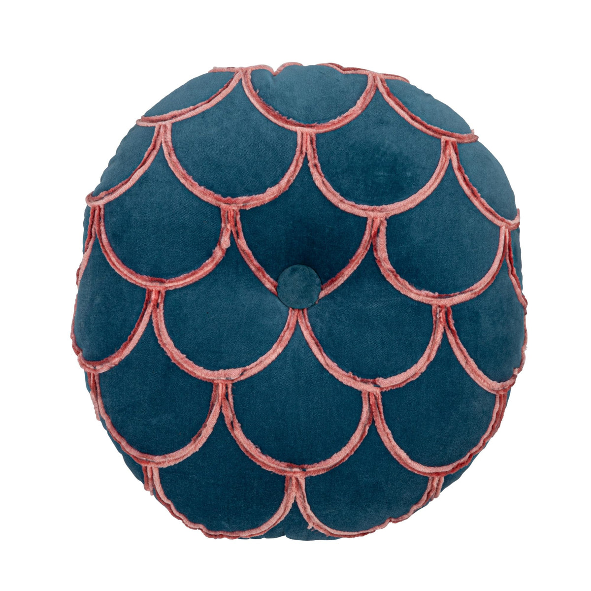 Creative Co-Op 18 Inches Round Cotton Tufted Scallop Pattern, Navy Blue and Pink Pillow, std