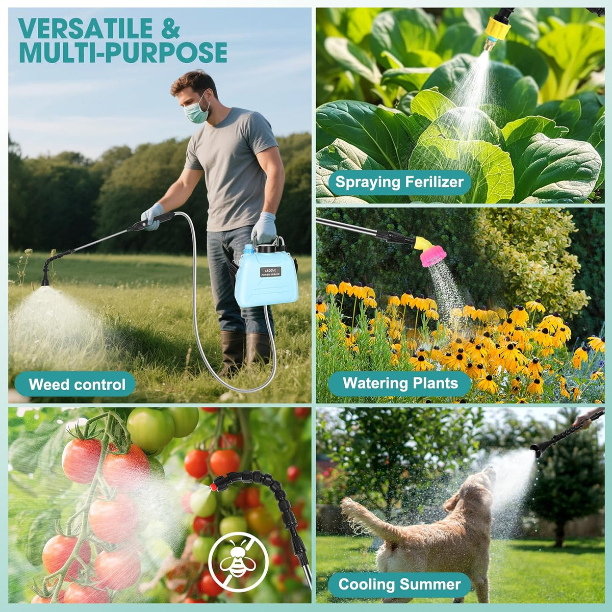 Electric Garden Sprayer 1.72 Gallon - Rechg Battery Powered Backpack Sprayer with 4 Mister Nozzles, Retractable Wand, Shoulder Strap - Weed Sprayer for Spring Time Planting, Sprayers in Lawn & Garden