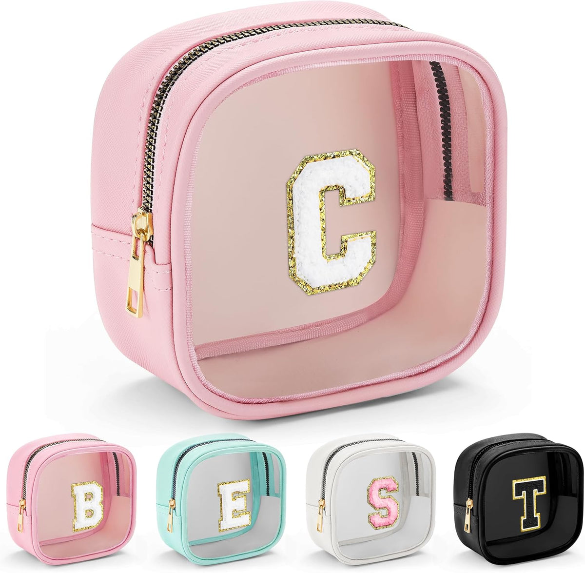 YOOLIFE Mini Makeup Bag | Clear Makeup Bag Toiletry Case | Travel Transparent Cosmetic Bag | Portable Make Up Organizer | Traveling Compact Car Bag for Essentials | Teacher Daughter Gifts | Pink C