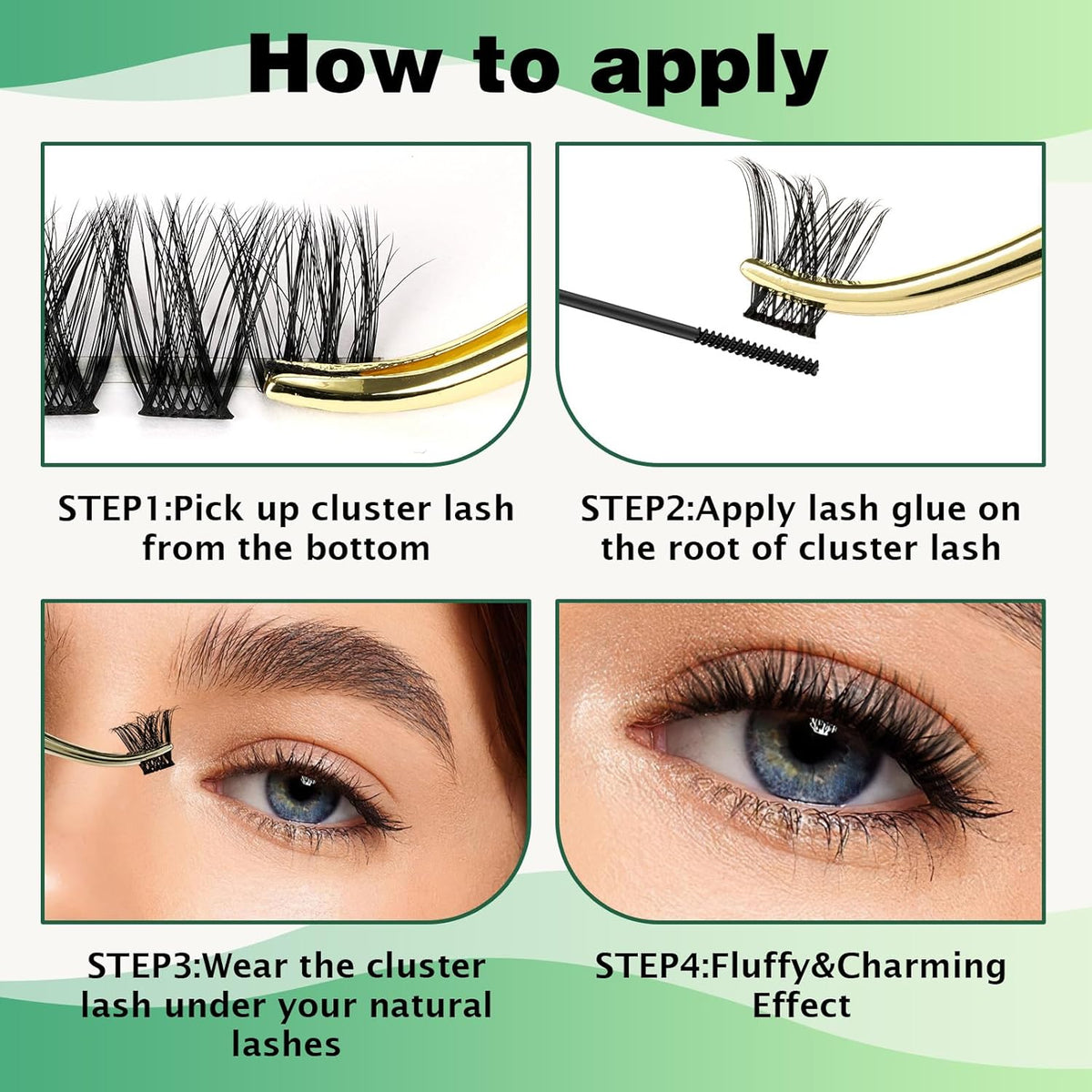 Lash Clusters 96pcs Individual Lashes D Curl 10mm Eyelash Clusters KEYYOU Volume Wispy Lash Extension Soft&Comfortable Easy DIY at Home(Y19,D-10mm)