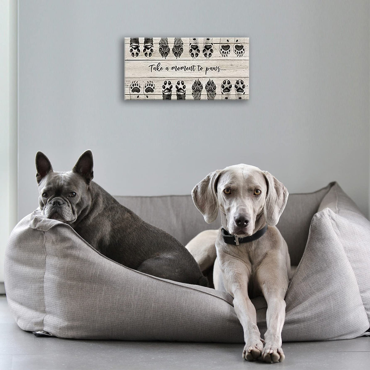 ARTINME Dog Lover Sign Wall Decor,Take A Moment to Paws Sign Pet Paw Print Artwork Footprints Canvas Wall Art,Framed Animal Prints Puppy Gifts for Front Door Home Decoration (Black)