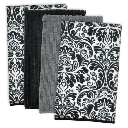 DII Cleaning Collection Multi-Purpose Microfiber, Gray Stripes, Dishtowel Set