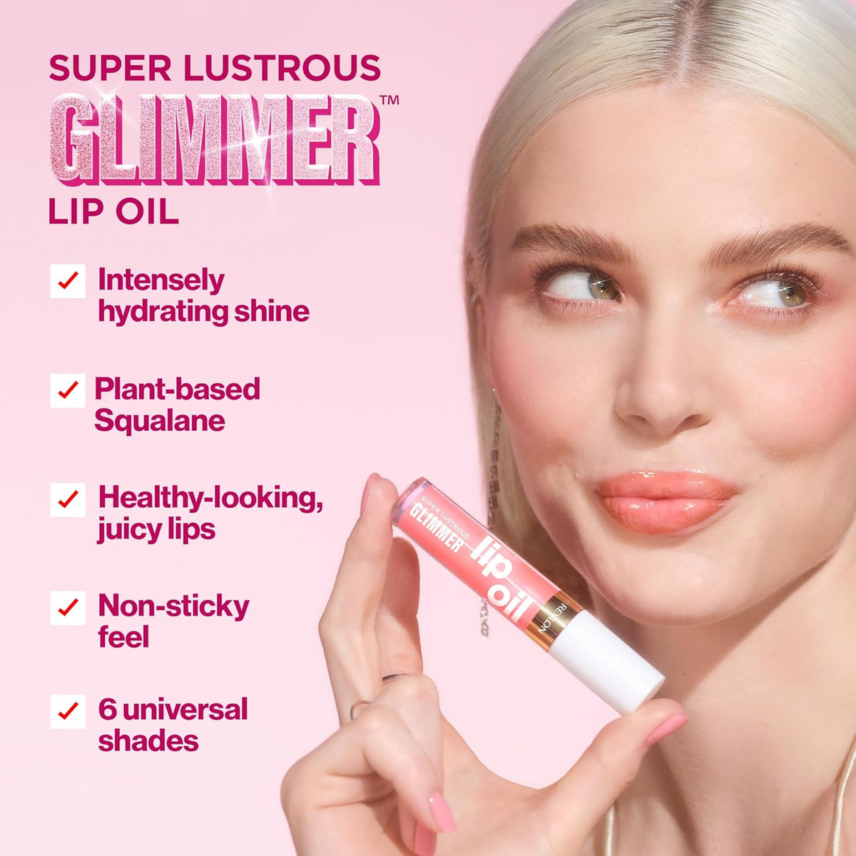 REVLON Super Lustrous Glimmer Lip Oil, Moisturizing & Tinted, Shiny Finish, Made with Plant-Based Squalane, 009 Boiling Point, 0.13 fl oz