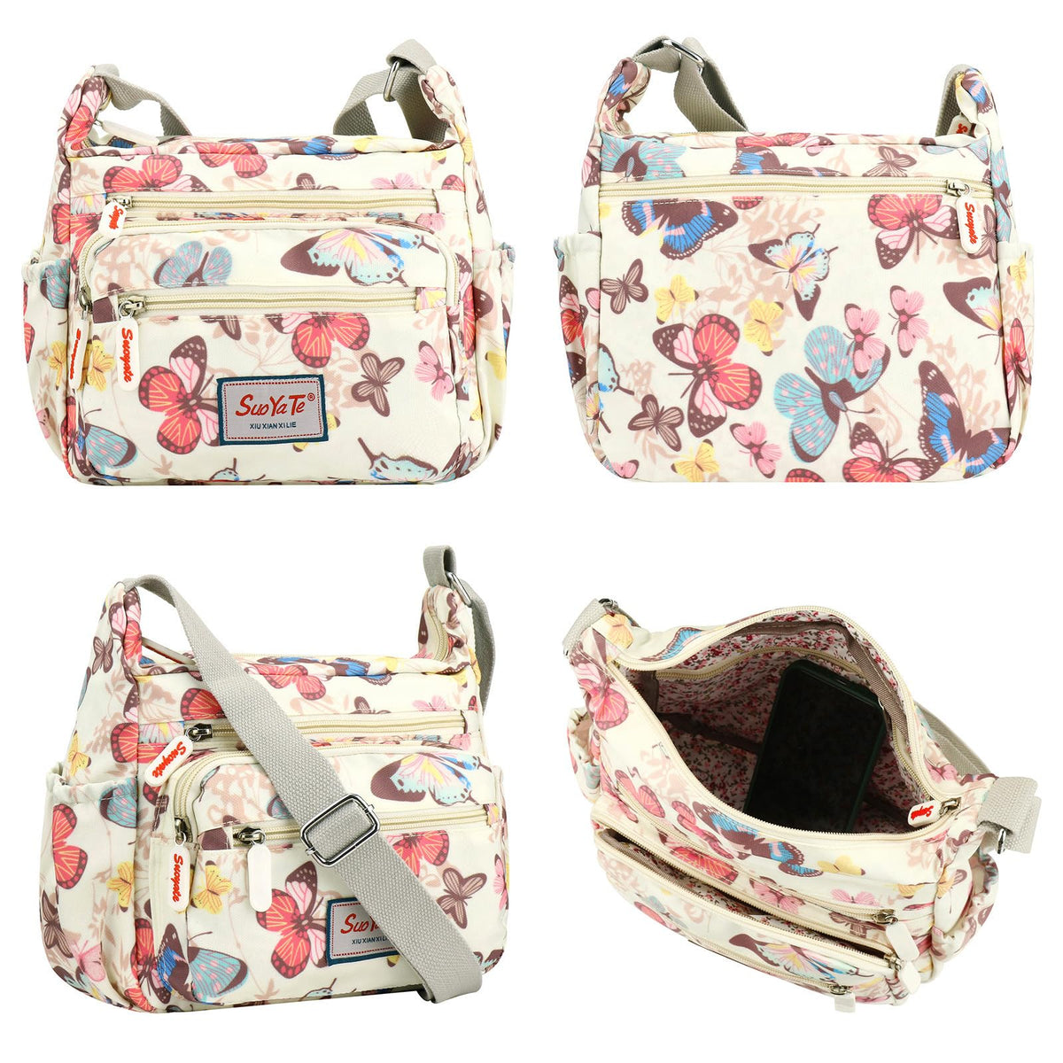 Crossbody Bag for Women Canvas Messenger Bag Waterproof Lightweight Shoulder Handbags with Multi Pocket Adjustable Strap for Daily Use Work Travel (Beige)