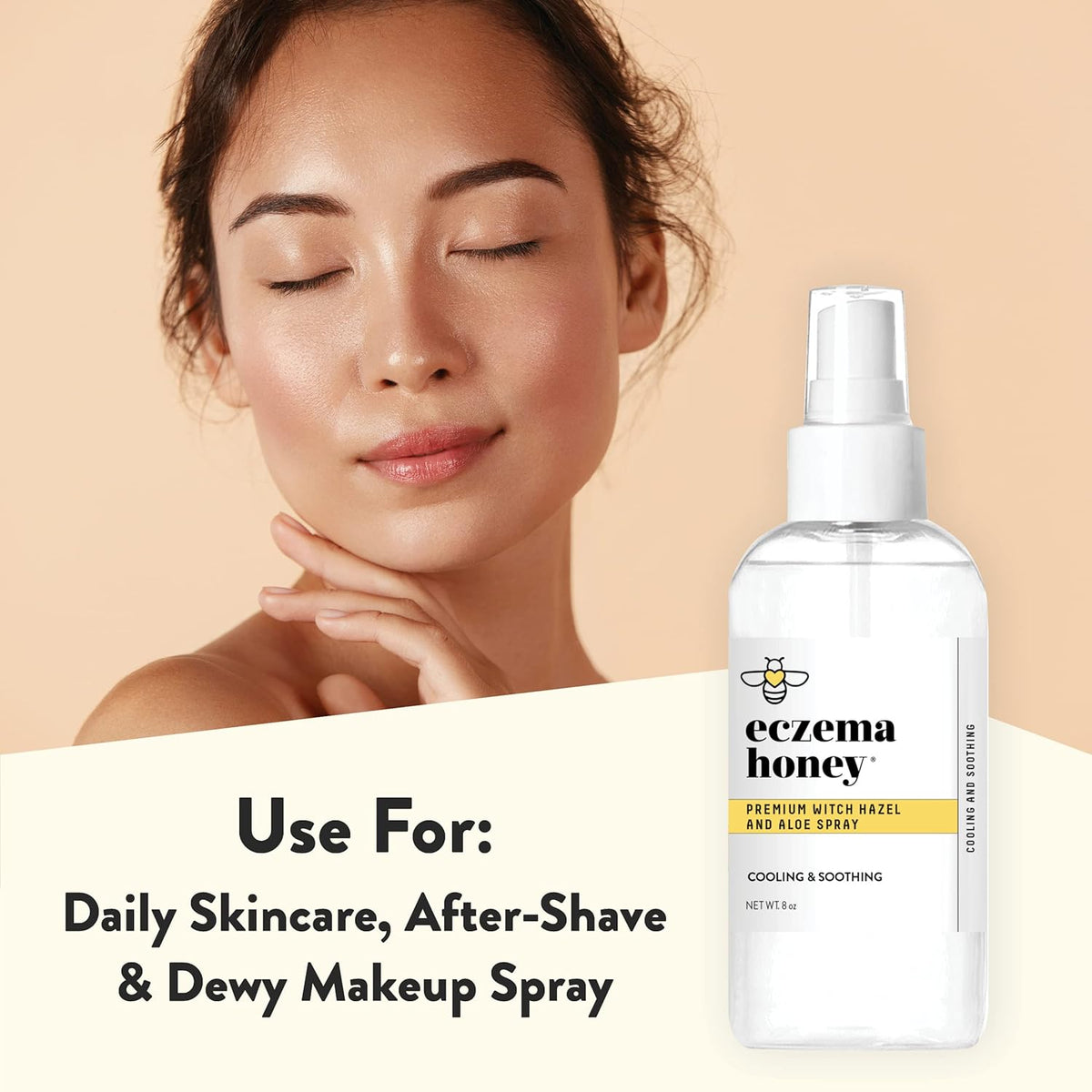 ECZEMA HONEY Premium Witch Hazel & Aloe Spray - Facial Mist Skin Care Product - Unscented Moisturizer, Dewy Makeup Spray, Aftershave & More (8 Oz)