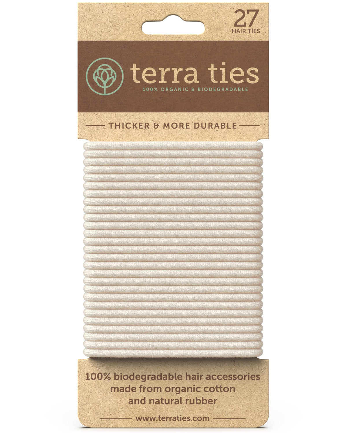 BIODEGRADABLE Elastic Hair Ties for Women & Men - Organic No Crease Brown Hair Tie Ponytail Holders and Hairties for Buns - Plastic Free Hairbands for Women and Mens Hair - 5mm (27 count)