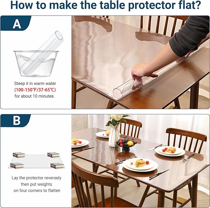 Clear Table Cover Protector Rectangle 38 x 60 Inch, 1.5mm Transparent Plastic Table Protector Waterproof, Anti-Scratch Clear Desk Mat for Office Desktop Dresser Dining Table, FDA Compliant