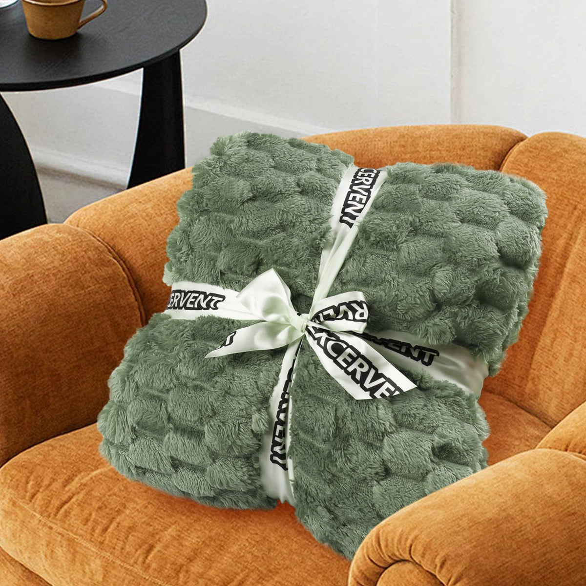 Excervent Flannel Fleece Throw Blanket(60x80 inches), Big 3D Clouds Stylish Hexagon Jacquard Decorative Fuzzy Blankets for Household, Camping, and Travel, Super Soft Cozy, Sage Green