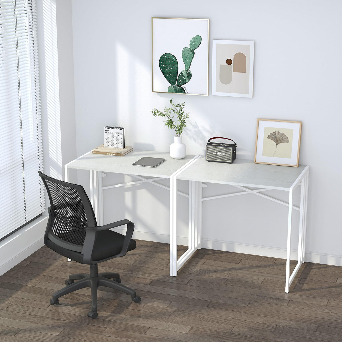 Lutown-Teen Small Folding Desk 32 inch, No Assembly Required Small Office Desk, Writing Gaming Computer Camping Desk, White