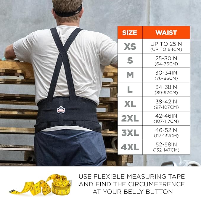 Ergodyne ProFlex 1650 Back Support Belt, 7.5" Elastic, Adjustable, Removeable Straps, Black, Medium