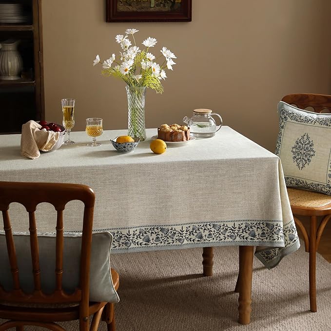 ISAENNE Designer Vintage Linen Elegant Extra Long Table Cloth Rectangular,Chinoiserie Floral Tablecloth,Durable Decor Table Cover for Dining Thanksgiving Kitchen Party,67"*118"-Segerman B