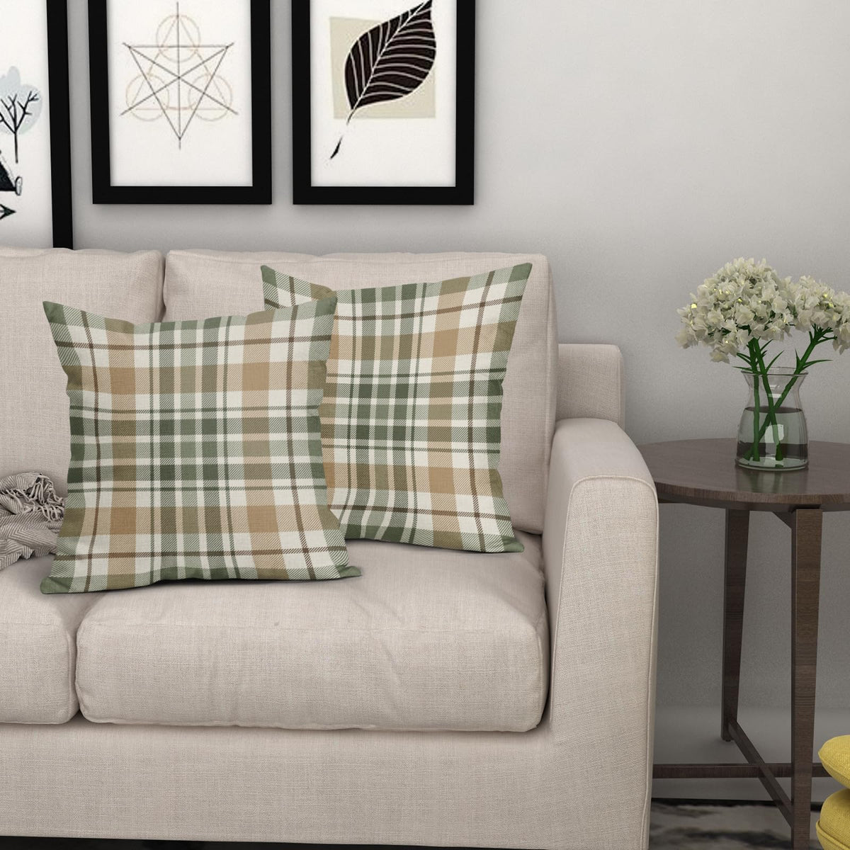 Aytipun Brown Green Spring Plaid Pillow Covers 20x20 Set of 2 Seasonal Tartan Buffalo Plaid Holiday Print Decorative Outdoor Pillowcases Farmhouse Summer Throw Cushion Case Couch Sofa Bed Decor