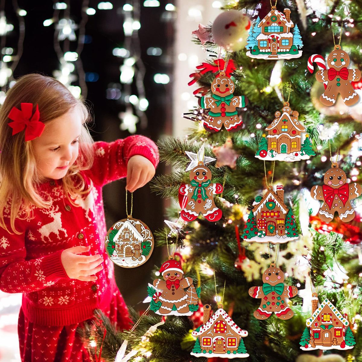 Miucat 12pcs Gingerbread Ornaments for Christmas Tree Decorations, Plastic Gingerbread Christmas Decorations