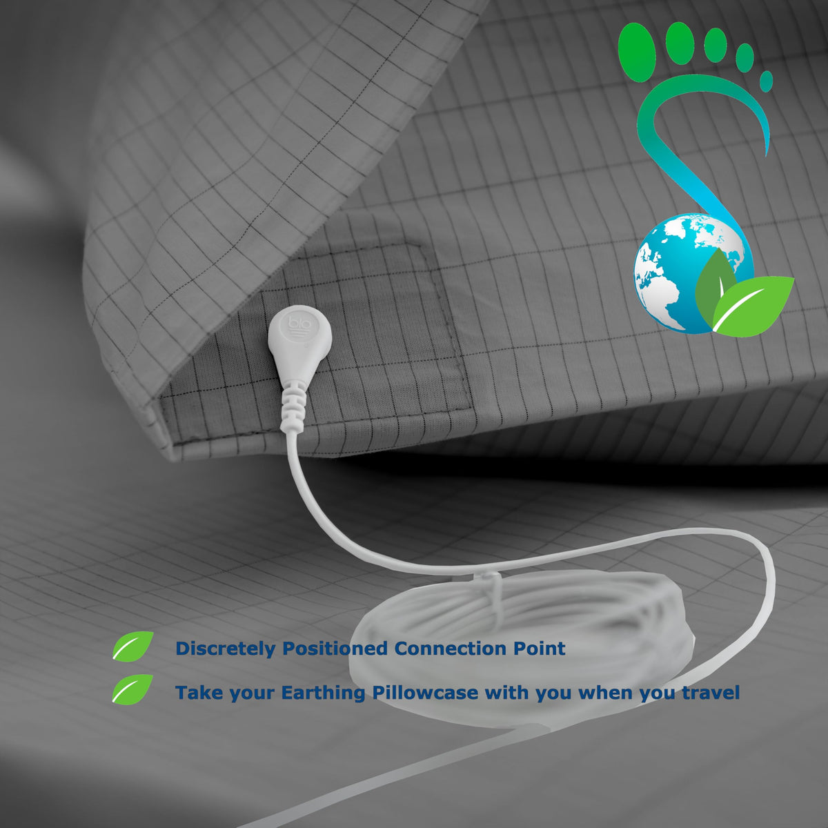 Earthing Grounding Pillowcase in Gray – Made from 95% Cotton and 5% Soft Silver Thread to fit a Standard 20” x 30” US Pillow - Supplied Complete with a 15ft grounding Cord, by Earth Potential
