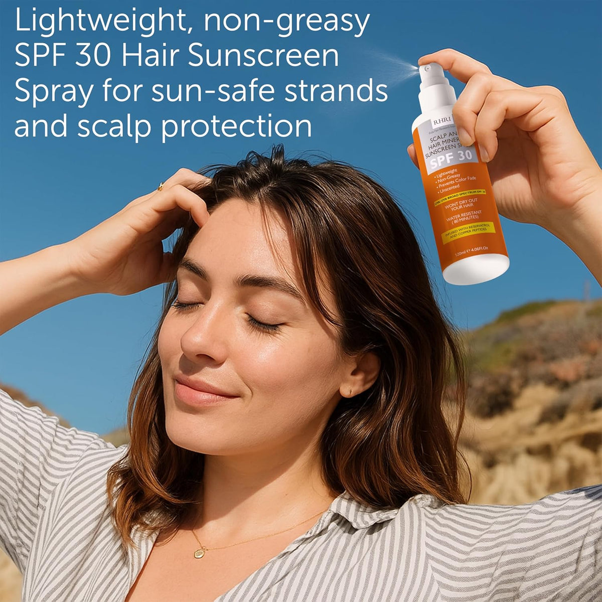 Premium SPF 30 Hair Sunscreen Spray | Non-Greasy UV Protection for Hair and Scalp | Prevents Color Fade and Dryness | Travel-Size UV Protection | Beach SunBlock | Scalp Sunscreen 4 oz 120 ml